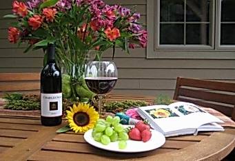 A table set in a New Jersey backyard landscape