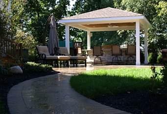Outdoor Living complete this Backyard landscape in Basking Ridge NJ