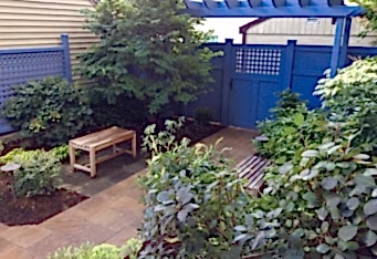 Blue Arbor Design and entrance to a backyard oasis in Westfield NJ