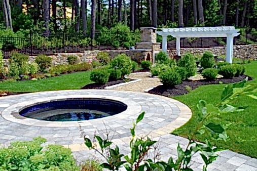 Custom Spa and Pergola in a high-end landscape design